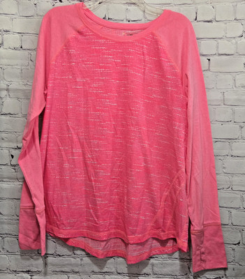 Tek Gear T-Shirt Women's 1X Pink DryTek Round Neck Long Sleeve Top Hot Pink