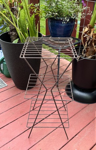 Vintage Mid Century Modern Metal Wire 3 Tier Plant Stand Shelf Rack Atomic 26.5"