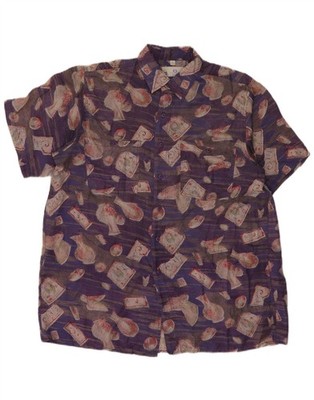 Neu Fast Herren Kurzarm Hemd Größe 39/40 Medium Lila Patchwork Seide TY07