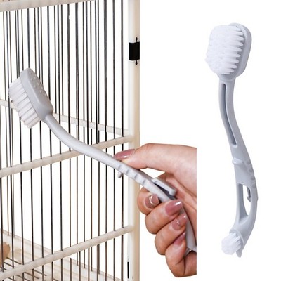 Bird Cage Cleaner with Two Brush Heads Long Handle Tool for Cleaning Bird Par...