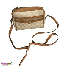 Vintage Authentic Gucci GG Plus Monogram Crossbody Bag Tan Beige Small