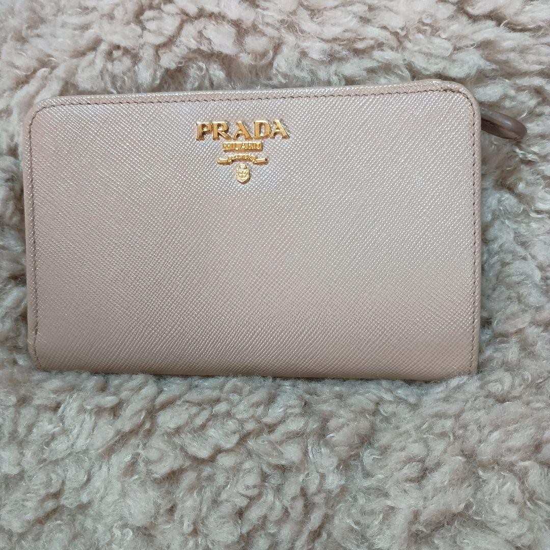 PRADA Saffiano Leather Bifold Compact Wallet Beige Gold Logo Plate Purse Auth thumbnail 15