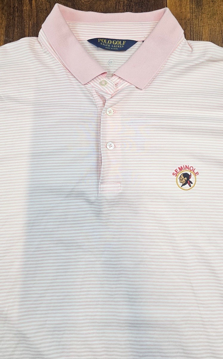 Polo Golf Ralph Lauren Seminole Shirt Mens XL Pink White Striped Performance thumbnail 2