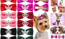 Dog Hair Crown Bows with Clips for Small Dogs, Bulk 20pcs Cute Handmade Pet 