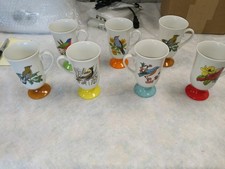 Set of 7 Vintage Fred Roberts Song Bird Pedestal Mugs MCM Japan Rainbow Footed