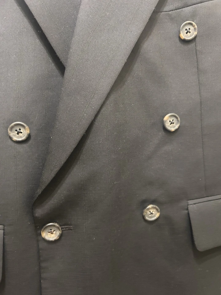 Blazer Aquascutum Abrigo Deportivo Chaqueta Doble Pecho Negro Lana Pura Corto De Colección Foto 2 de 4