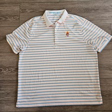 Cutter & Buck Mens Falcons Fire Golf Club Striped Polo Shirt Orange Blue XL
