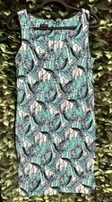 Talbots Giraffe Print Sheath Shift Dress Blue Teal Green Sleeveless Women’s 6