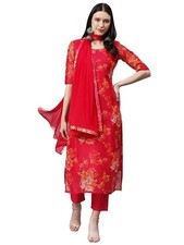 Women's Chanderi Cotton Printed Straight Kurta with Pant  Dupatta