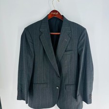Vintage Town Craft Two Button Lined Sport Coat Classic Striped Blazer Dark Gray