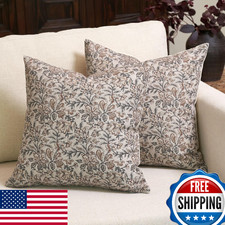 Amor Virisso Floral Throw Pillow Covers 24x24 Set of 2 Vintage Block Print Pillo