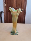 Super Pretty Aqua Opalescent Northwood Carnival Glass Four Pillars Vase Flake
