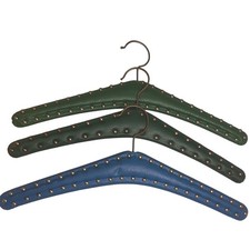 Vtg Retro Clothes Hangers set/3 Faux Leather metal studs 60's Storage READ