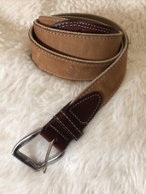 YRI Embroidered Canvas Leather Brown Belt Cat Tails Pond Size