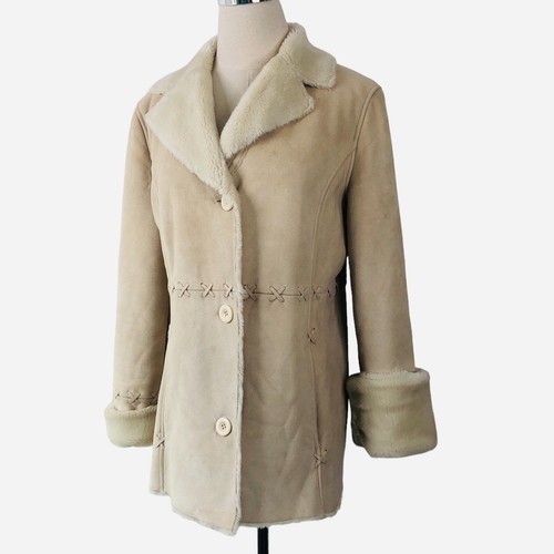 Mackintosh Sherpa Coat Small Beige Faux Suede Ivory Fleece Fur Lined Jacket