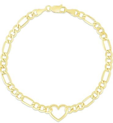 14 Karat Gelbgold 7 Zoll Lite Herz Figaro Panzerkette/Armband 4,5 mm 2,6 Gramm