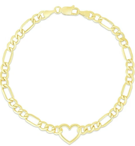 10k Yellow Gold Lite Heart Figaro Curb Link Chain/Bracelet 7" 4.5mm 2.4 grams - Picture 1 of 1