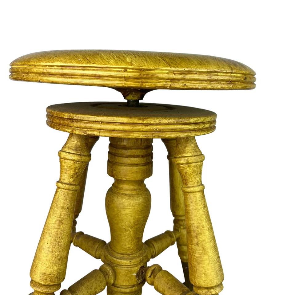 Antiguo taburete de piano vintage con patas de garra de vidrio asiento ajustable eleva y baja Foto 4 de 4