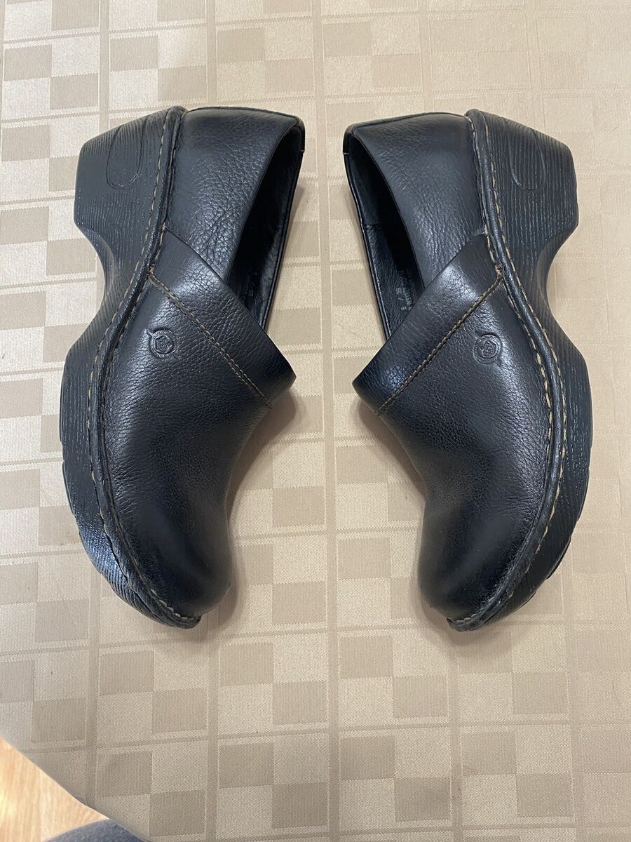 BORN Toby II 2 Womens Black Leather Slip-On Nurse Comfort Clogs W31927 Sz 8  (39)