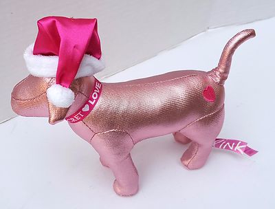 Hot Pink Victoria Secret Santa Metallic Love Dog Doll Plush Heart Christmas Hat eBay