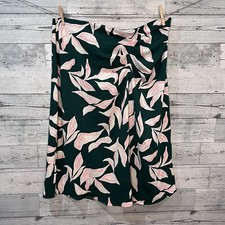 Nine West Side Ruched Green Leaf Print MIDI Statement Skirt Size XXL