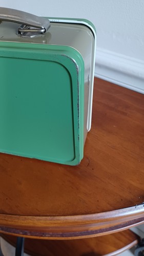 Vintage Lunchbox With Thermos Montgomery Ward Green Kids Metal Lunchbox - Picture 21 of 23