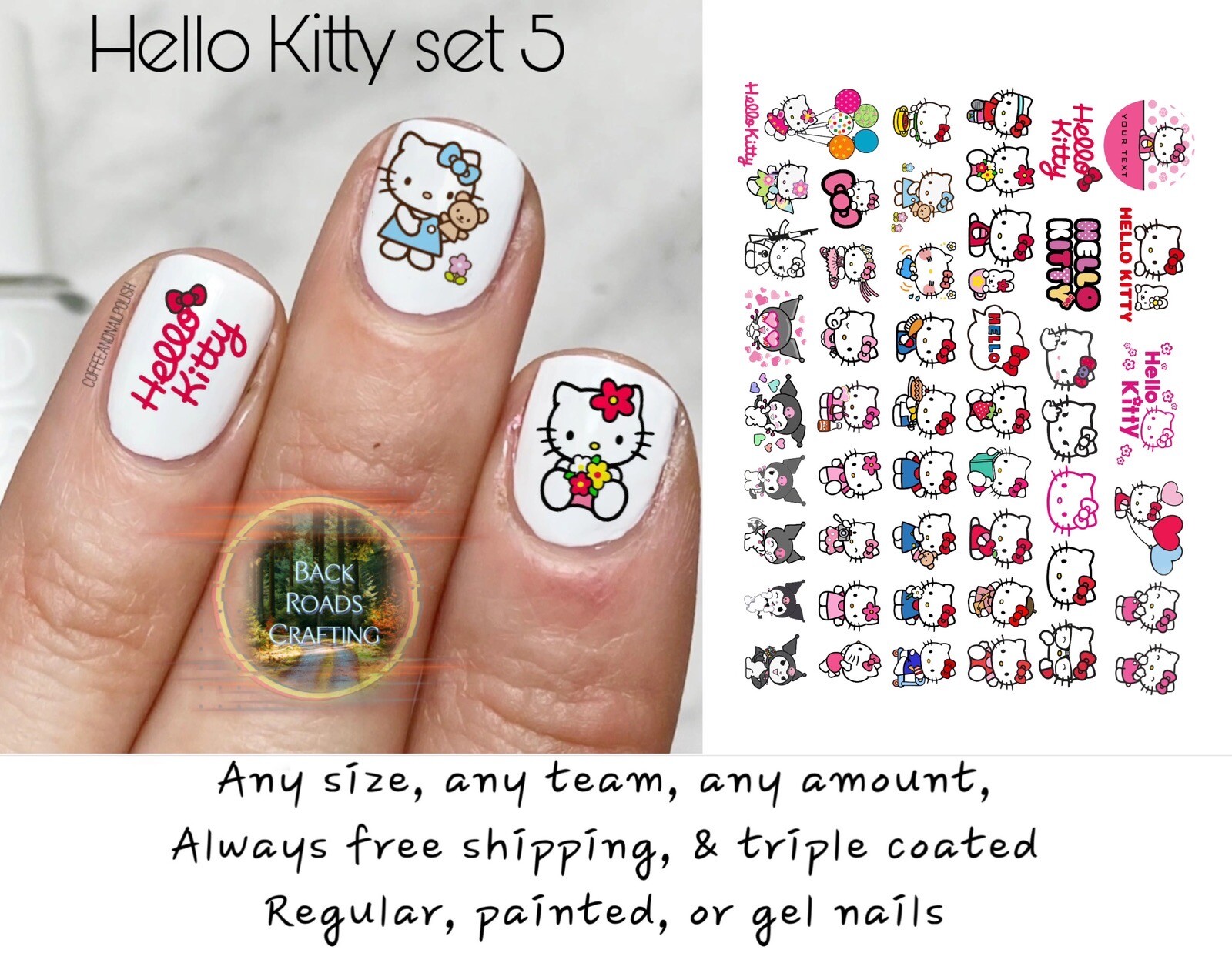 Hello Kitty Waterslide Nail Decals Set Of 50  Instructions & Bonus