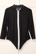 Latex/Cotton Lined Leotard, Triple Zipper/Zip Thru Cotch, Size XL, Color Black