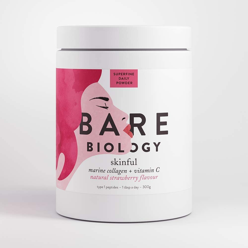 Bare Biology Skinful Marine Collagen Powder with Vitamin C, Strawberry...