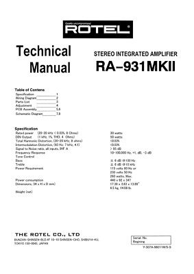 Service Manual-Anleitung für Rotel RA-931 MK2 