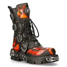 NEWROCK New Rock 107-S1 Red Skull Devil Black Leather Boot Biker Goth Rock Boots