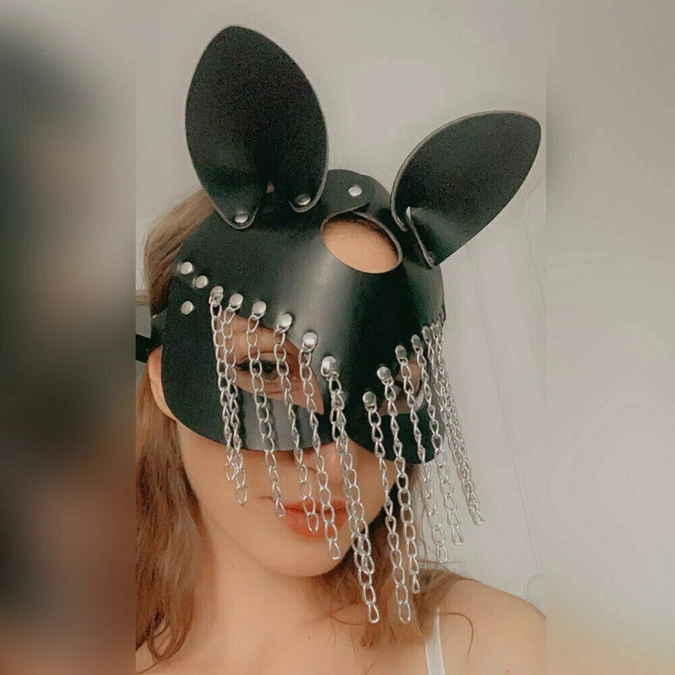 Women Sexy Punk Leather Cat Girl Masks Cosplay Masquerade Costume Blindfold Mask - Image 4 of 4