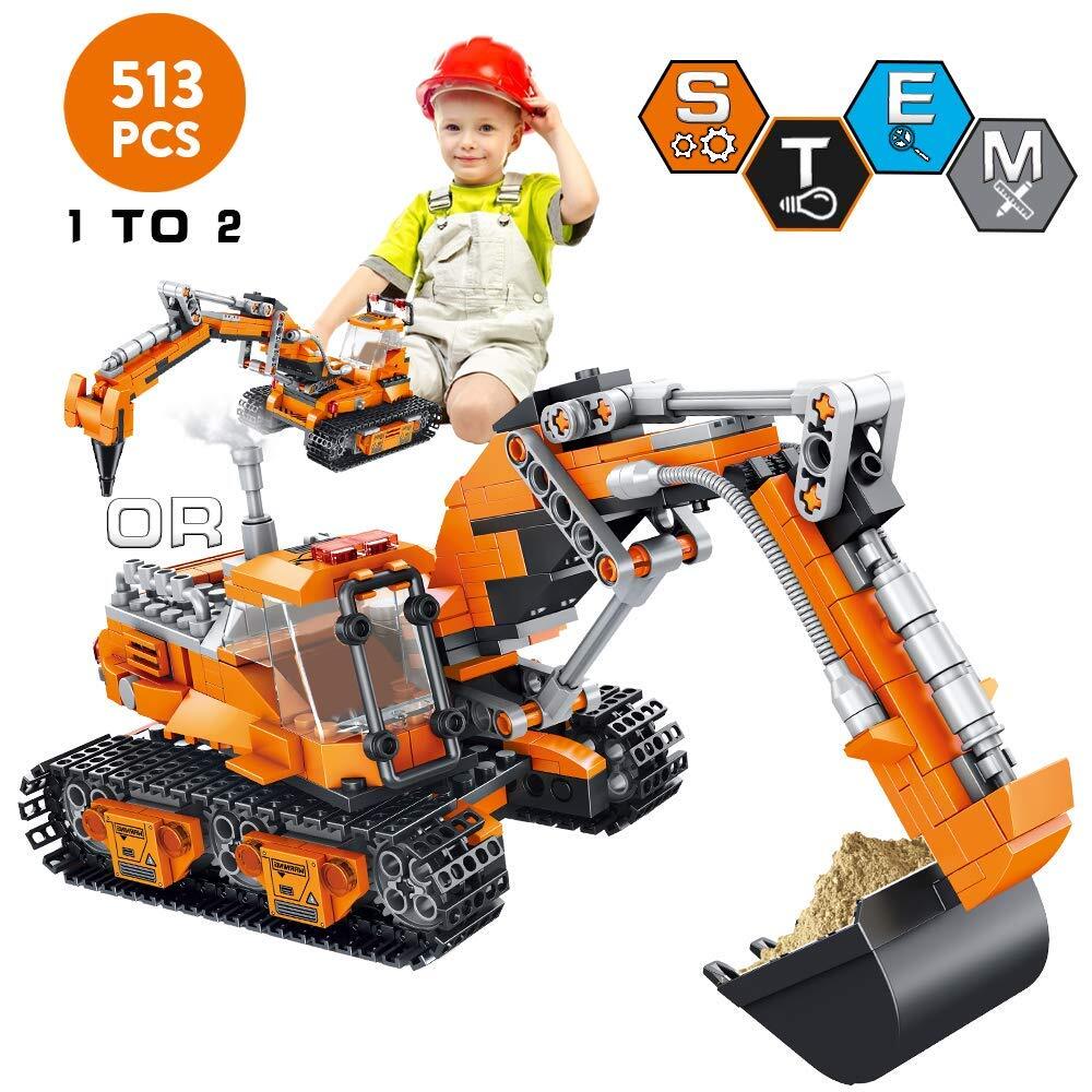 VATOS 2 in 1 Excavator & Drilling Car STEM Building Toys 513PCS