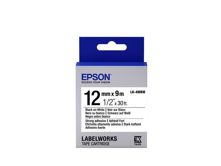 Epson Nastro fondo Bianco per testo Nero, altamente adesivo 12/9 LK-4WBW