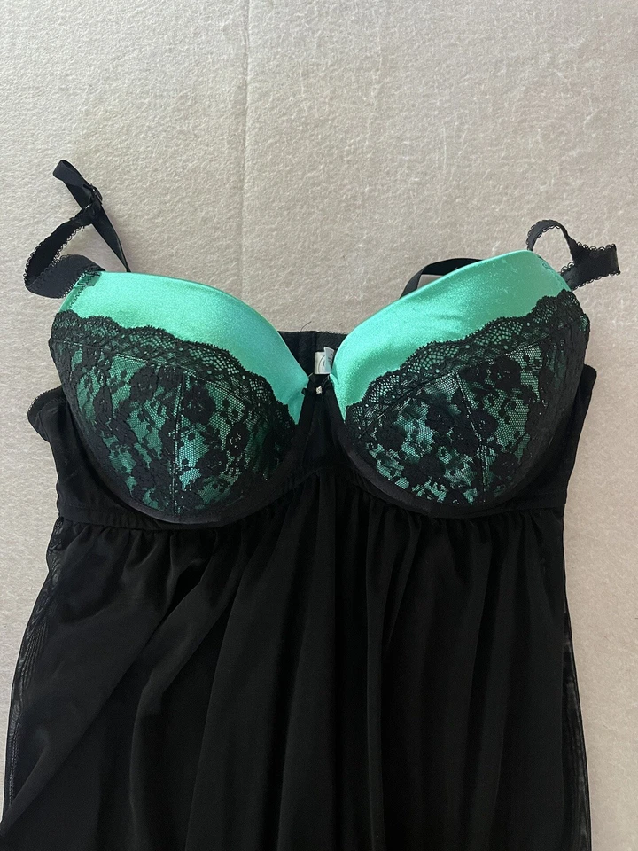 Target Womens Teal Green Lace Underwire Babydoll Mesh Chemise Black SIZE 18D - image 3 of 4