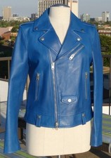 New Coach Dark Star Blue Cow Hide Leather Zip Motorcycle Jacket Sz 10 Ret $1350