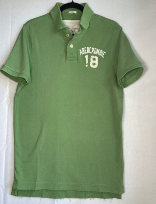 Abercrombie & Fitch Polo Shirt Men Large Green Worn Cotton Logo Casual