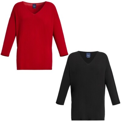 MARINA RINALDI TIMELESS AIDO Strickshirt V-Ausschnitt 3/4 Ärmel Rot Schwarz