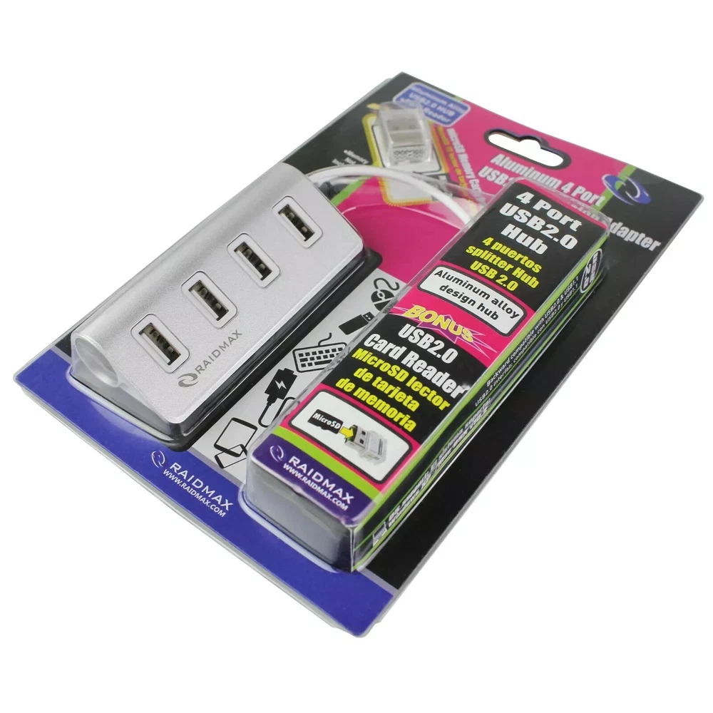 Aluminum 4 Port USB Hub High Speed Adapter Cable + Micro SD(TF) Card Reader