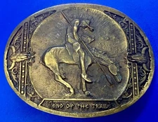 End of the Trail Native American Indian Saga Vintage Brass Tone Belt Buckle