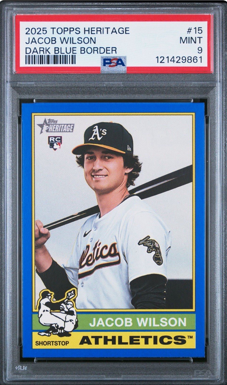 Jacob Wilson RC PSA 9 - 2025 Topps Heritage - #15 Dark Blue Border - Athletics