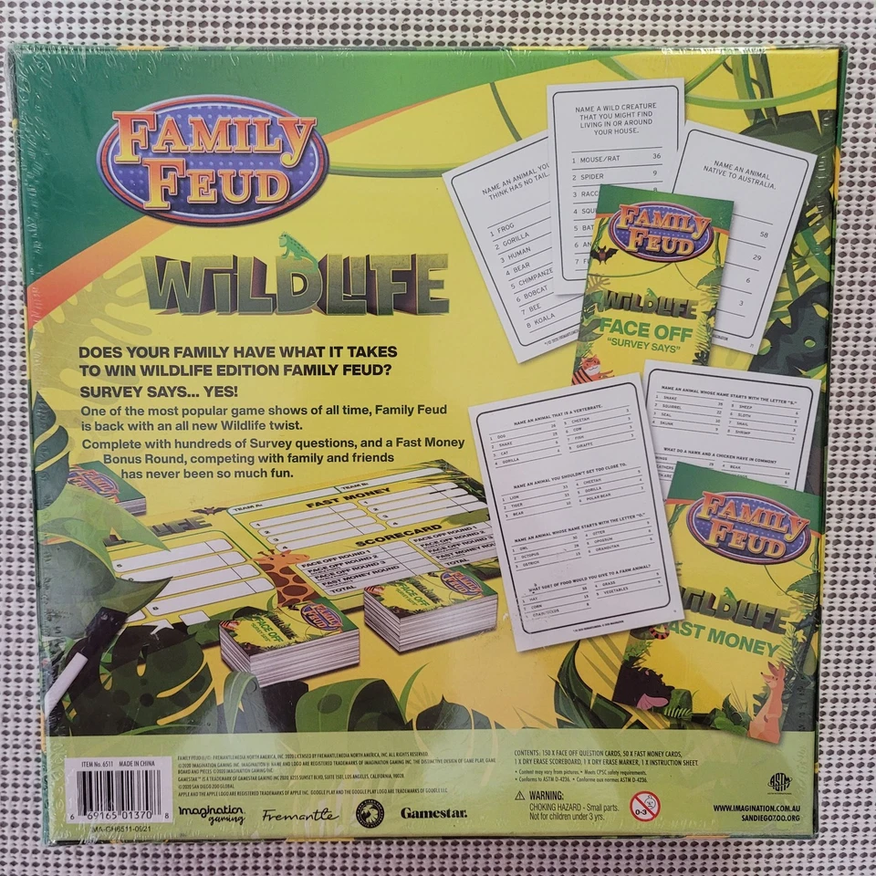 Family Feud Wildlife San Diego Zoo Board Game Family Fun New - Image 2 of 4