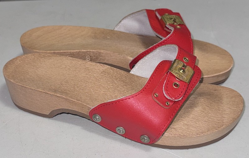 Vtg 1970s Dr Scholl's Exercise Sandals RED Leather Sz 8,  Austria UNWORN