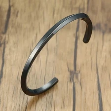 2 Pcs Solid Twisted Bangle Set, Black-Tone Cuff Bracelet Gift for Women & Men​