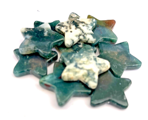 10 Moss Agate Star Crystals Mini Polished Gemstone Carving Bulk Pocket Stones - Picture 11 of 11