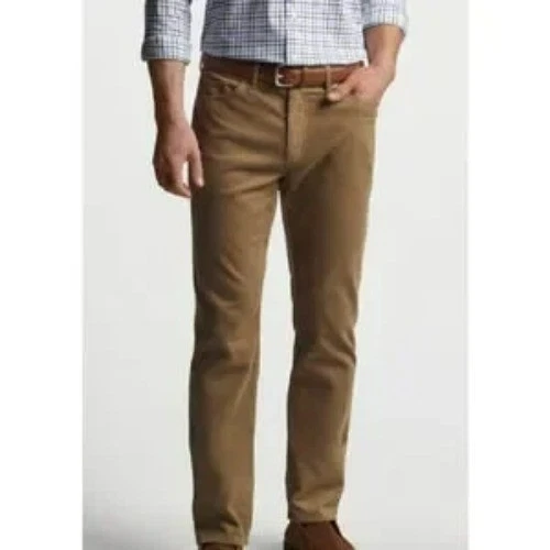 Peter Millar Straight-Leg Khaki Corduroy Mens 34 Pants Long Cotton Blend