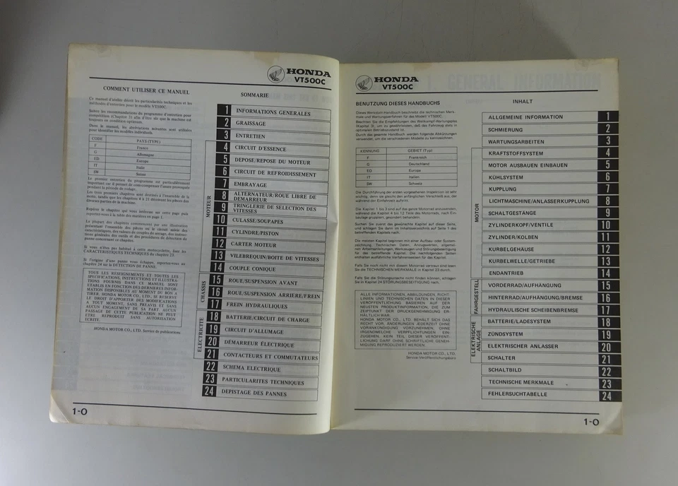Manuale Di Officina Honda VT 500 C Custom Stand 1983 - Immagine 2 di 4
