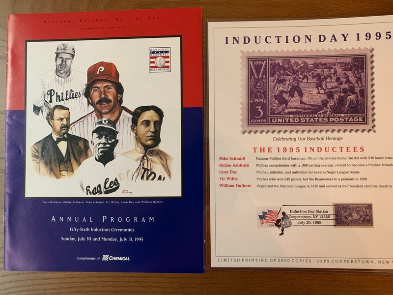 1995 Baseball Hall of Fame Induction Program & USPS Print Schmidt, Ashburn & Day