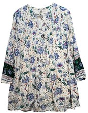 Old Navy Womens JPeasant Boho Mini Dress Long Sleeve Size S White Multi Floral