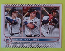 2022 Topps Card #181 NL RBI Leaders (Adam Duvall / Austin Riley / Ozzie Albies)